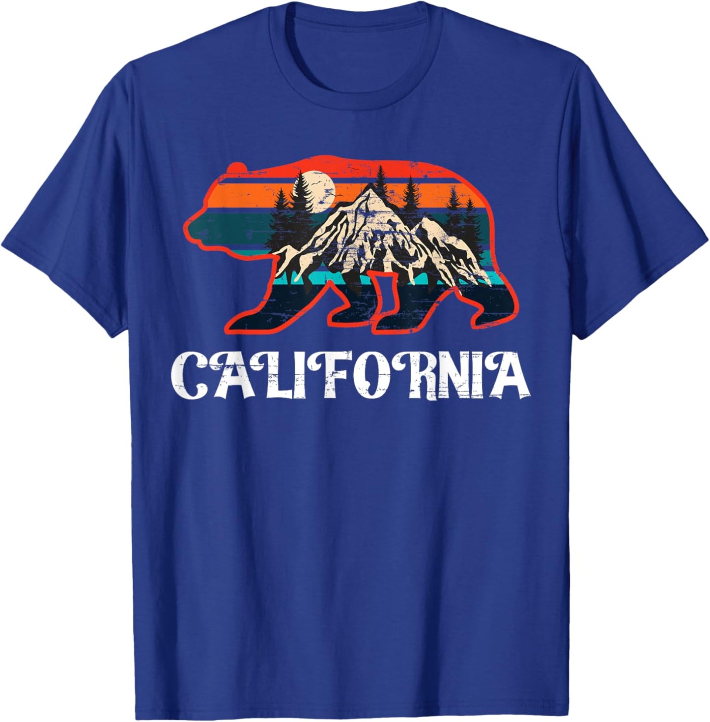 California Bear Vintage Retro Mountains Graphic CA Souvenir T-Shirt - T-Shirt | Royal