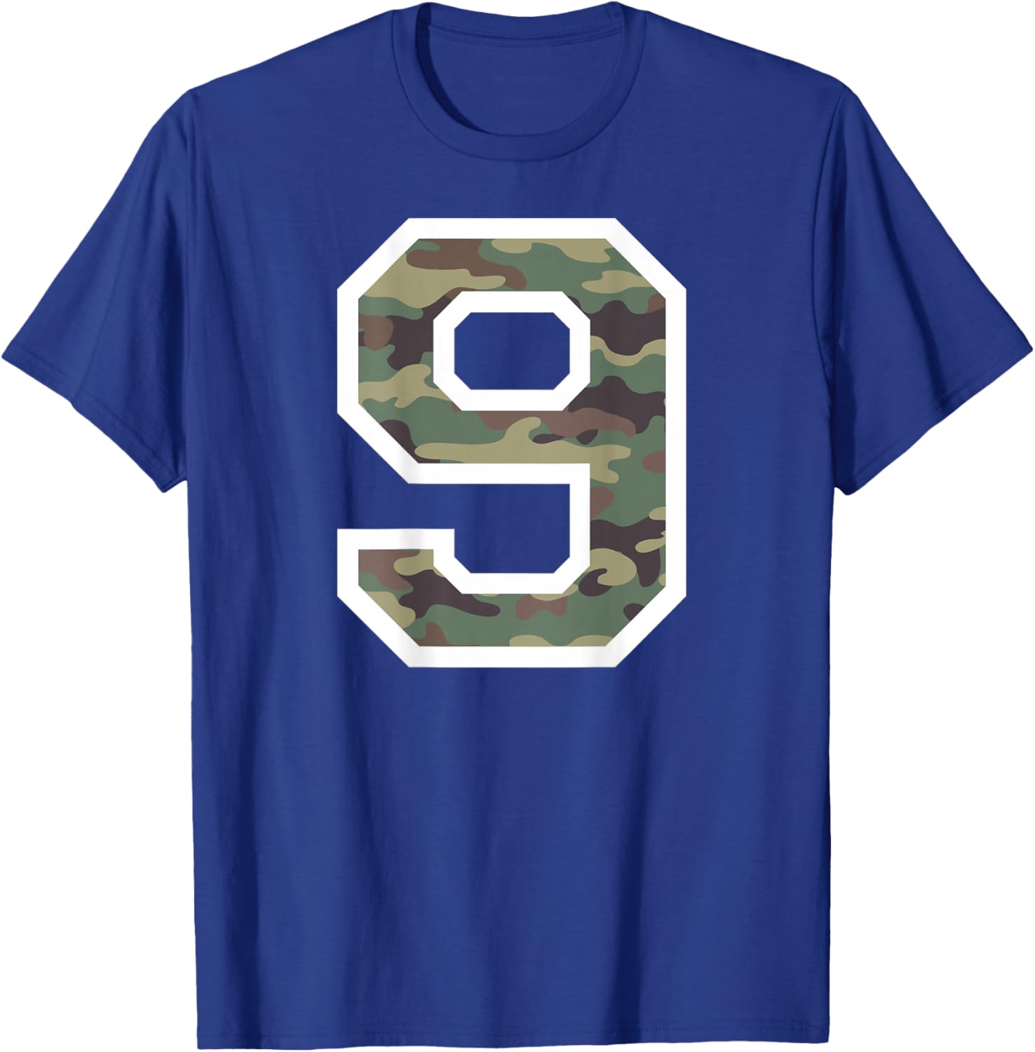 Jersey Number #9 Nine, Camo Camouflage Sports, 9th Birthday T-Shirt - T-Shirt | Royal