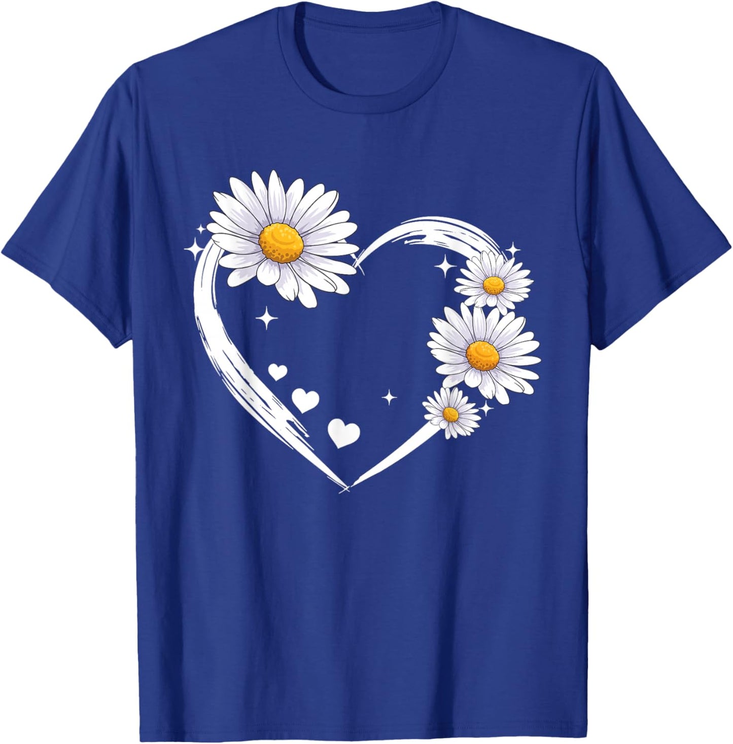 Heart with Daisy Flowers, Daisies with Heart Outline T-Shirt - T-Shirt | Royal