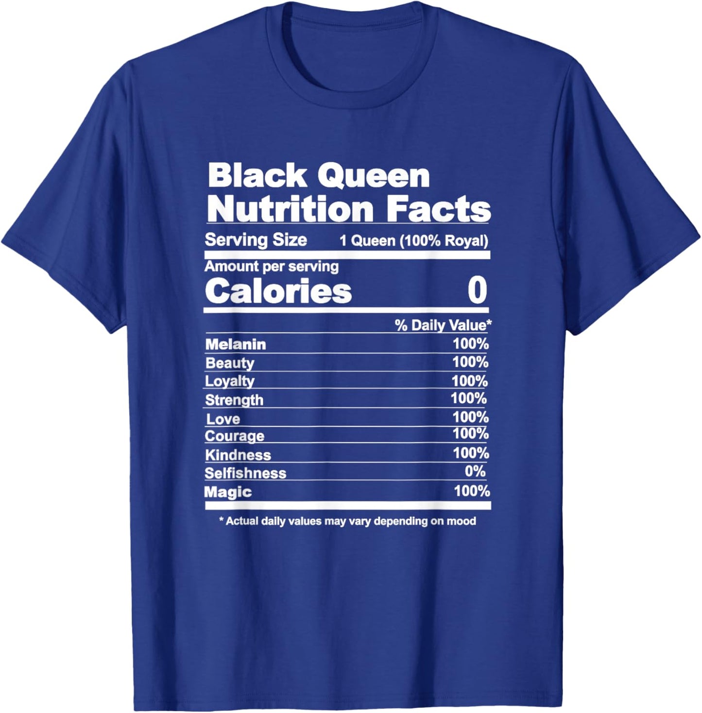 Black Queen Nutritional Facts Small T-Shirt - T-Shirt | Royal
