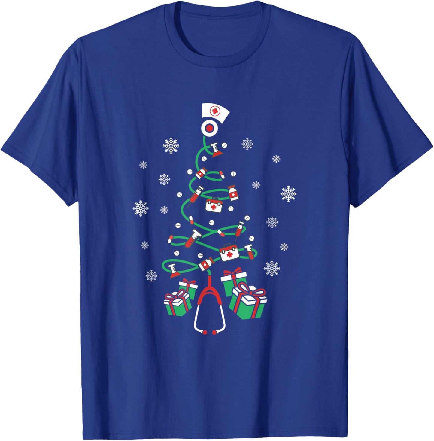 Xmas LPN Stethoscope RN Nursing Christmas Tree Nurse T-Shirt - T-Shirt | Royal