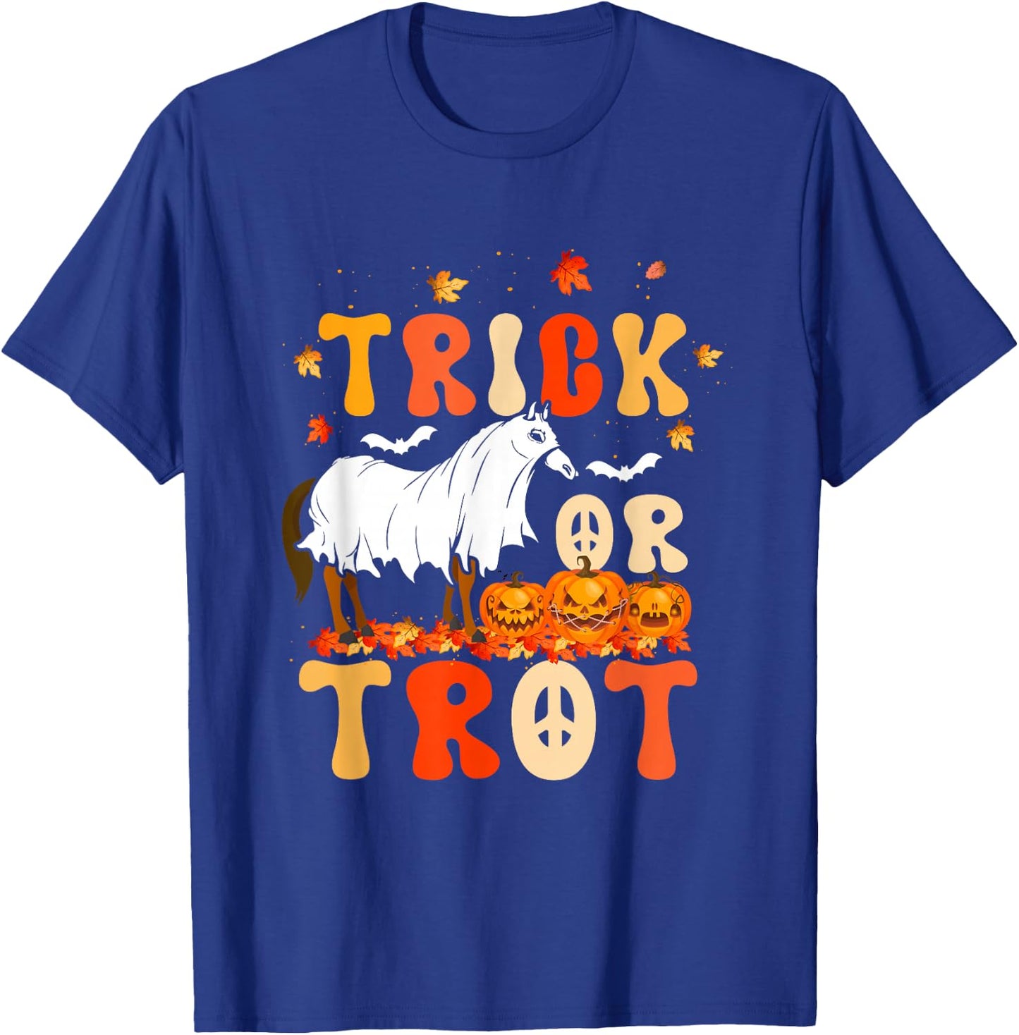 Trick Or Trot Funny Halloween Pumpkin And Cute Ghost Horse T-Shirt - T-Shirt | Royal
