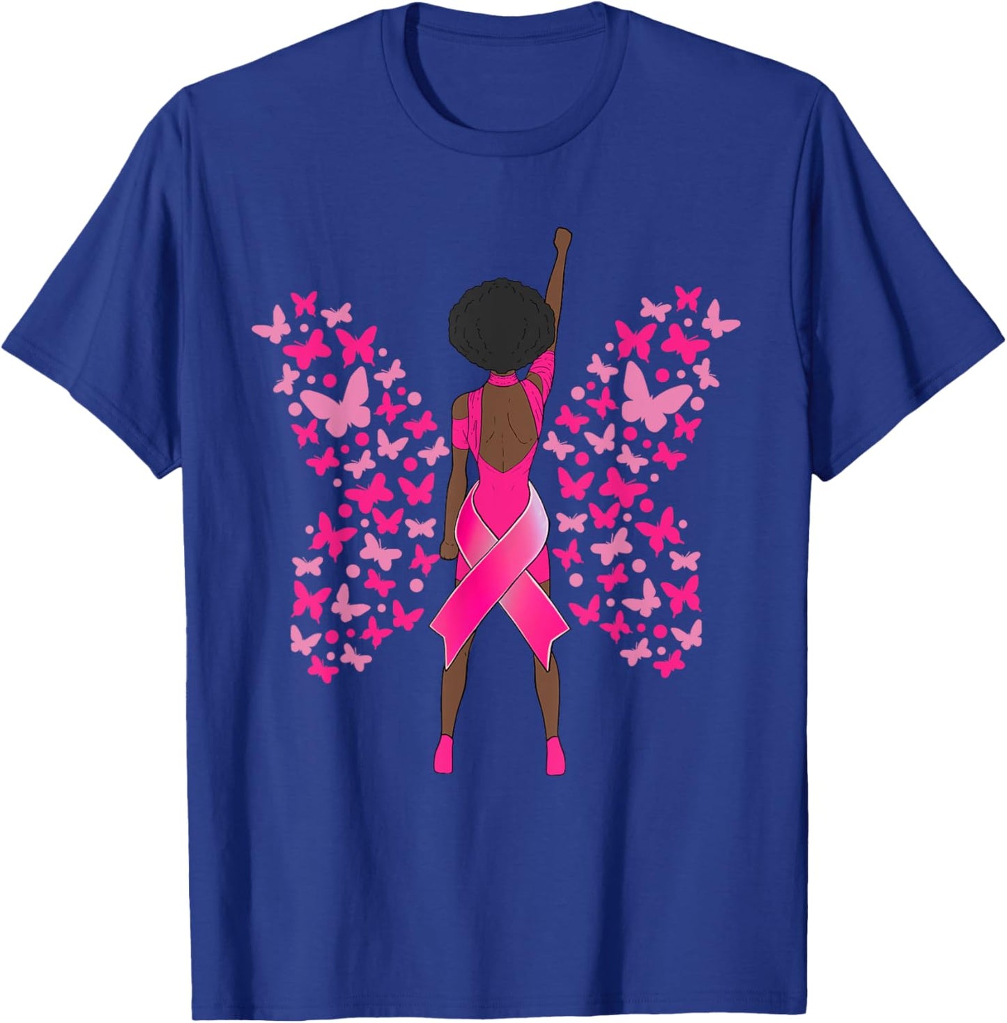 Breast Cancer Awareness Pink Butterflies African American T-Shirt - T-Shirt | Royal