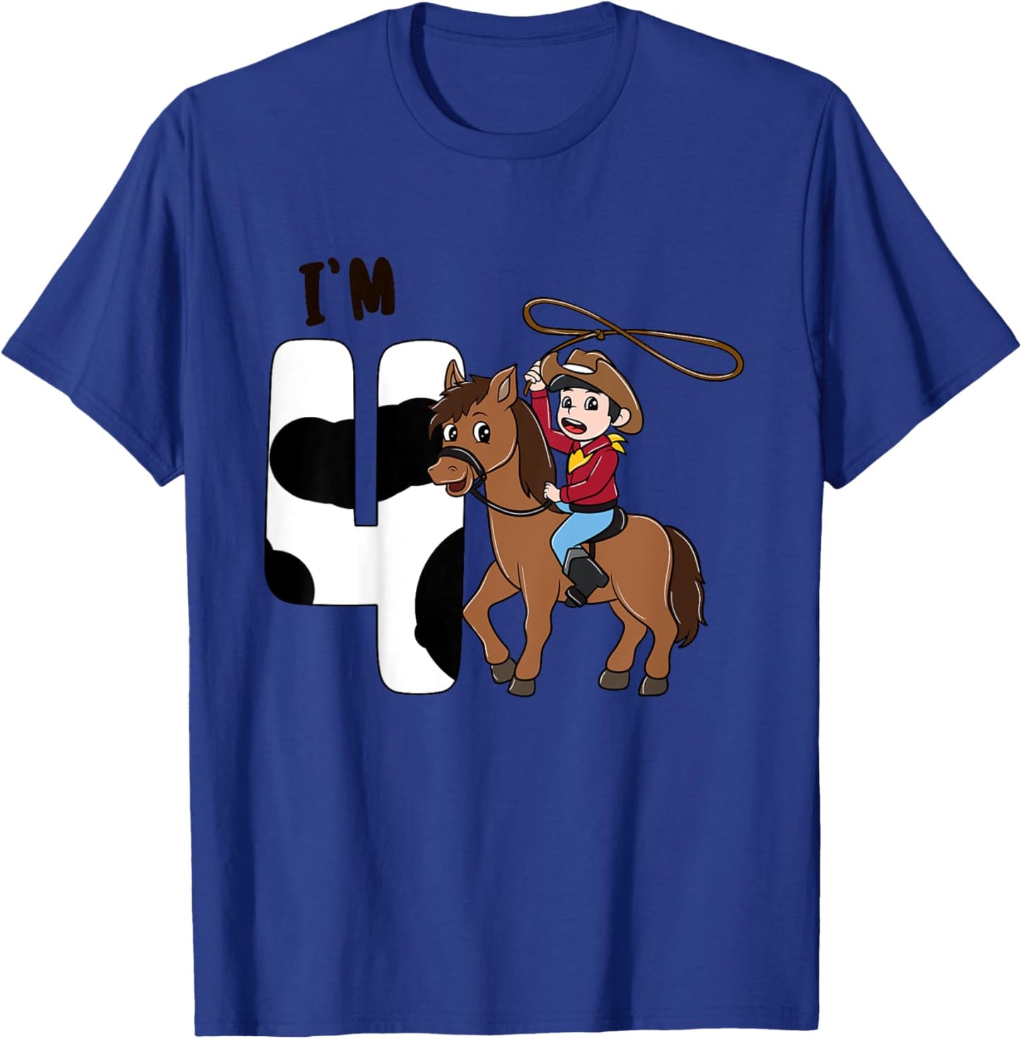 Kids I'm 4 Cute Horse Riding Cowboy 4th Birthday Boys T-Shirt - T-Shirt | Royal