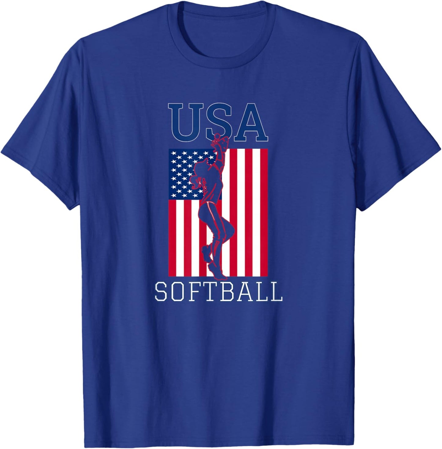 USA Team Women Sports Patriotic American Flag Girls Softball T-Shirt - T-Shirt | Royal