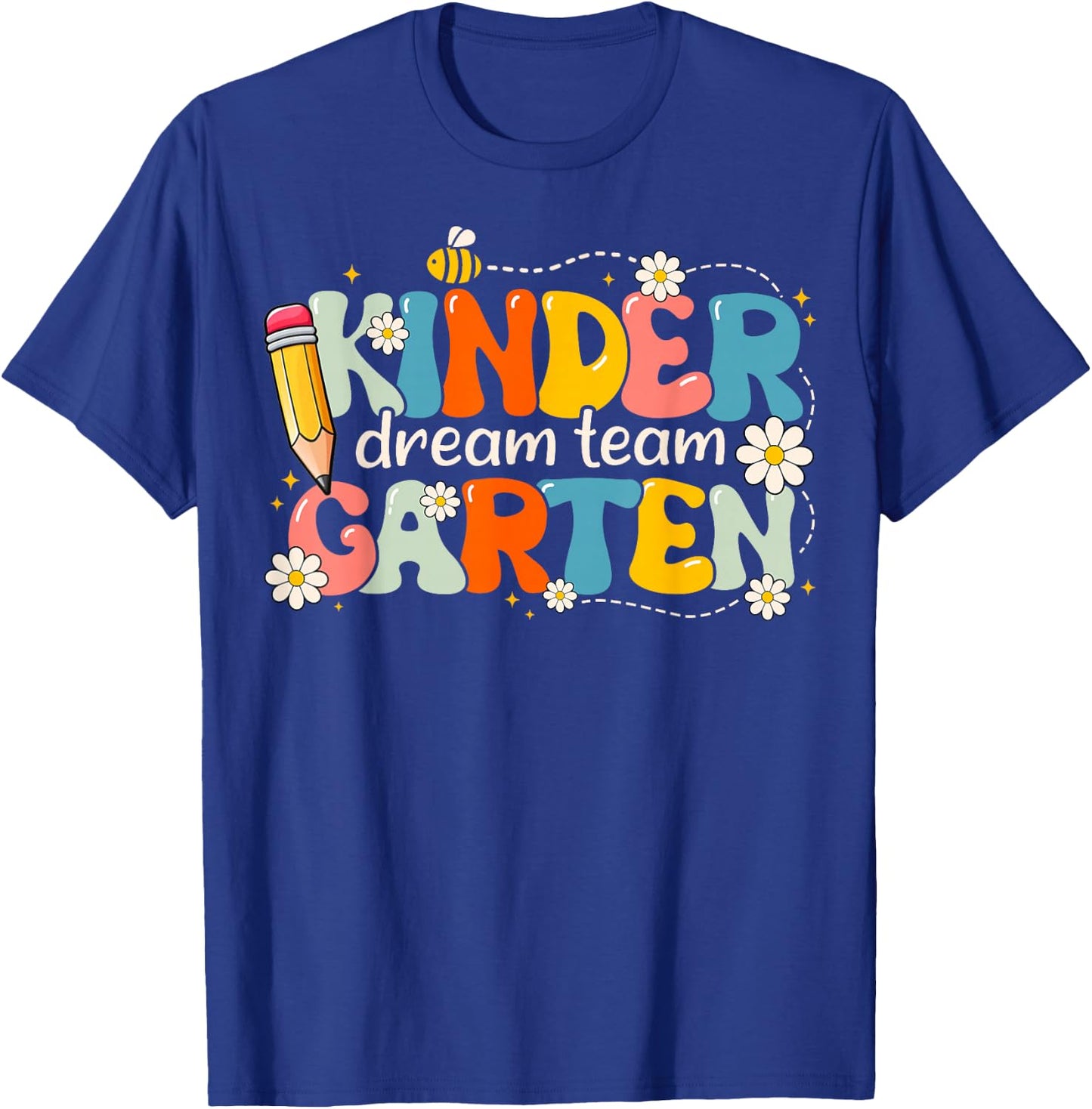 Kindergarten Dream Team Groovy Retro Kinder Back To School T-Shirt - T-Shirt | Royal