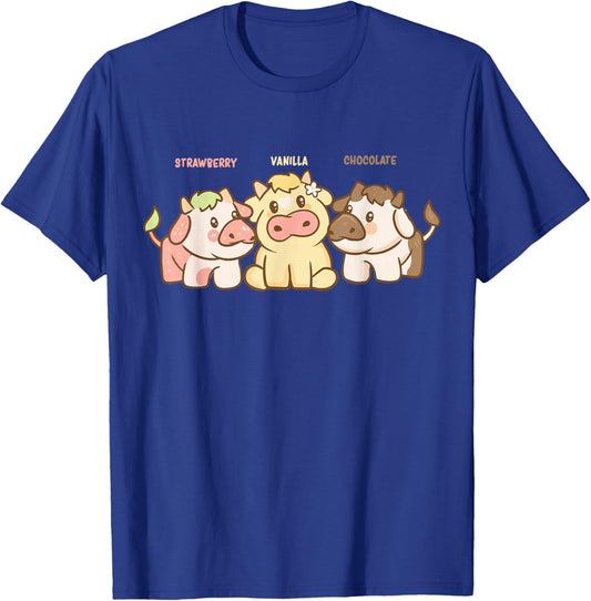 Cute Kawaii Anime - Strawberry Chocolate Vanilla Cows - Cow T-Shirt - T-Shirt | Royal