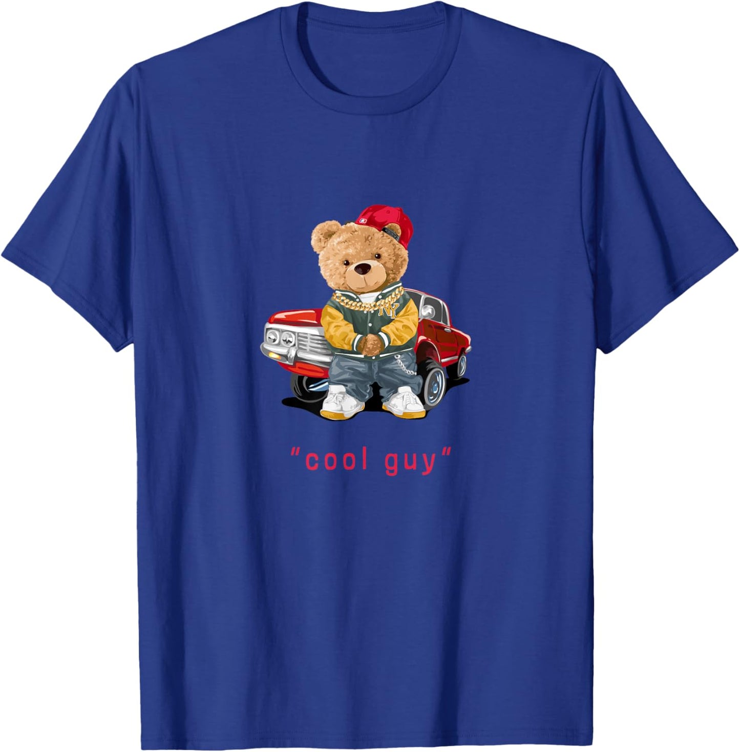 Cool Teddy Bear Vintage Car Guy Cartoon Graphic Designs Fun T-Shirt - T-Shirt | Royal