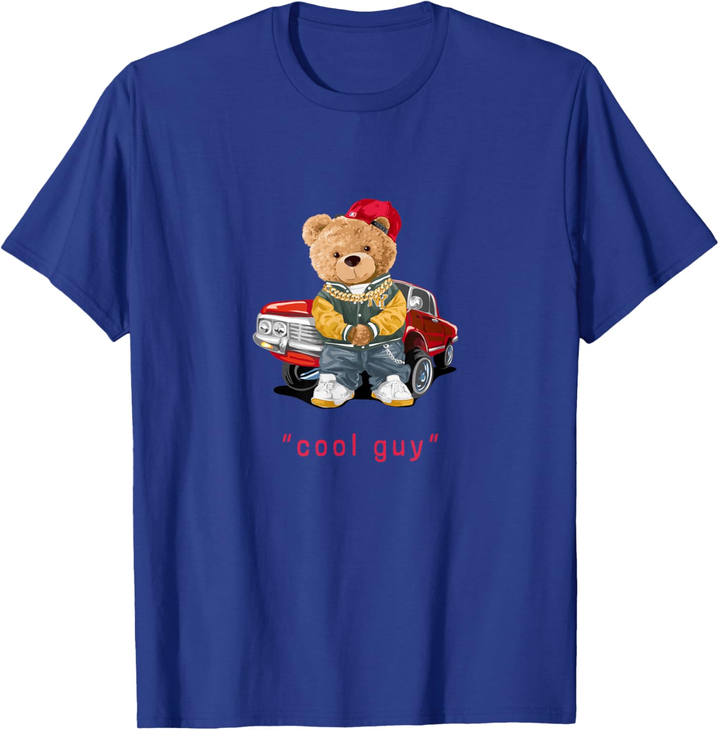 Cool Teddy Bear Vintage Car Guy Cartoon Graphic Designs Fun T-Shirt - T-Shirt | Royal