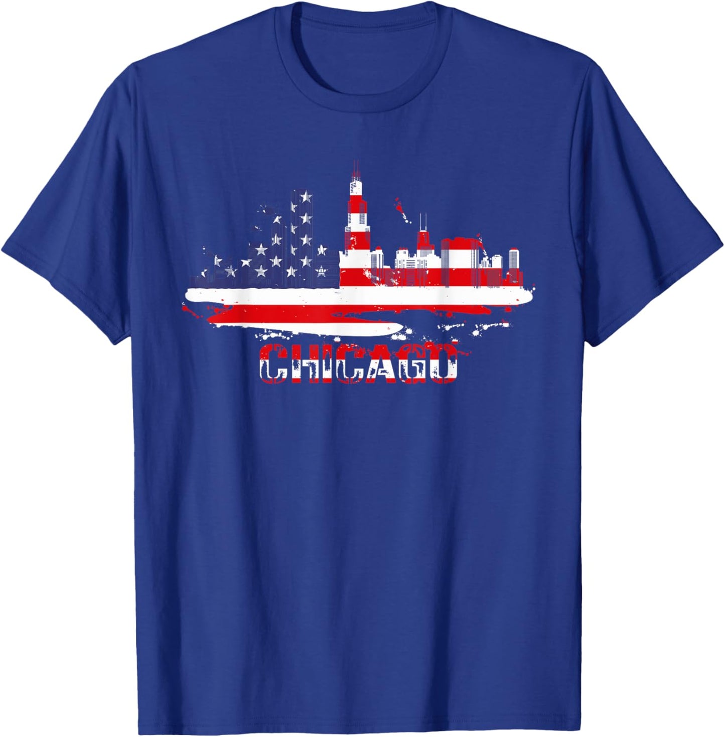 USA American Flag Cityscape - Chicago Illinois Skyline T-Shirt - T-Shirt | Royal