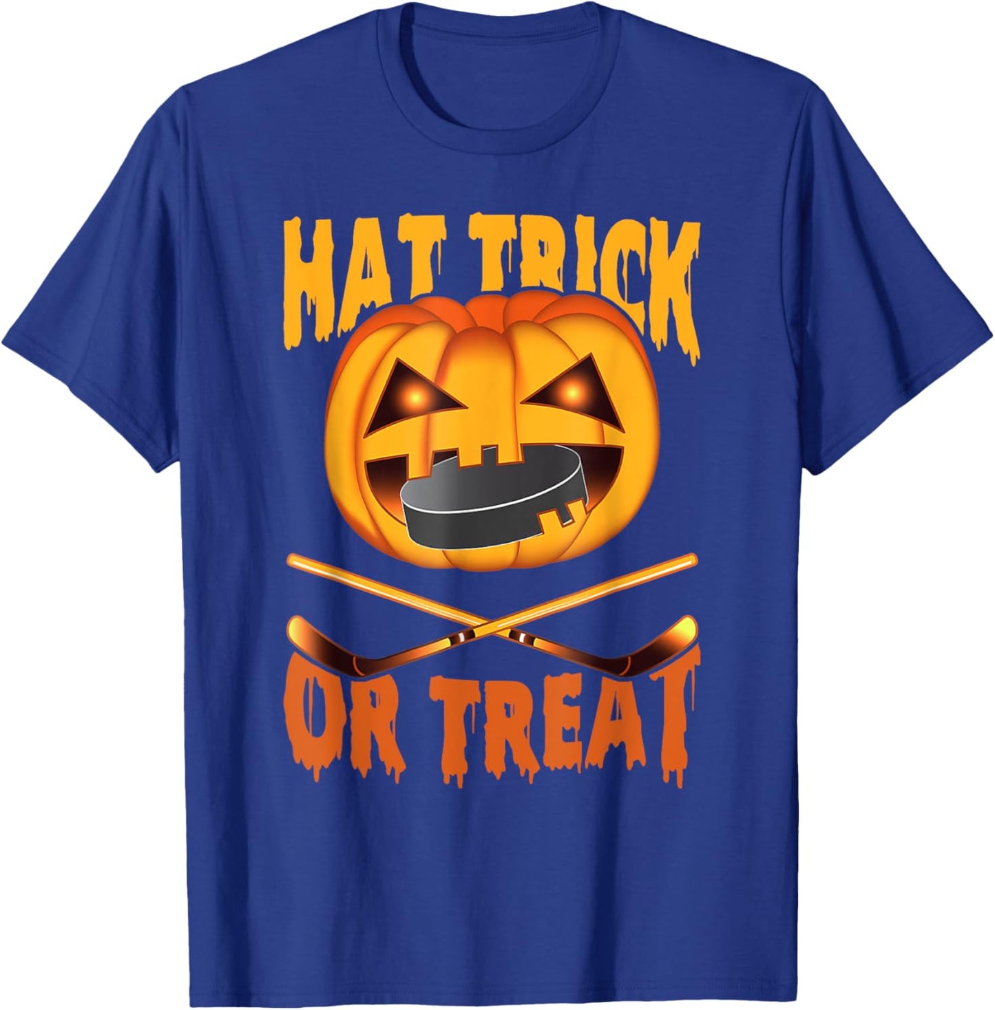 Hat Trick Or Treat Hockey Halloween T-Shirt - T-Shirt | Royal