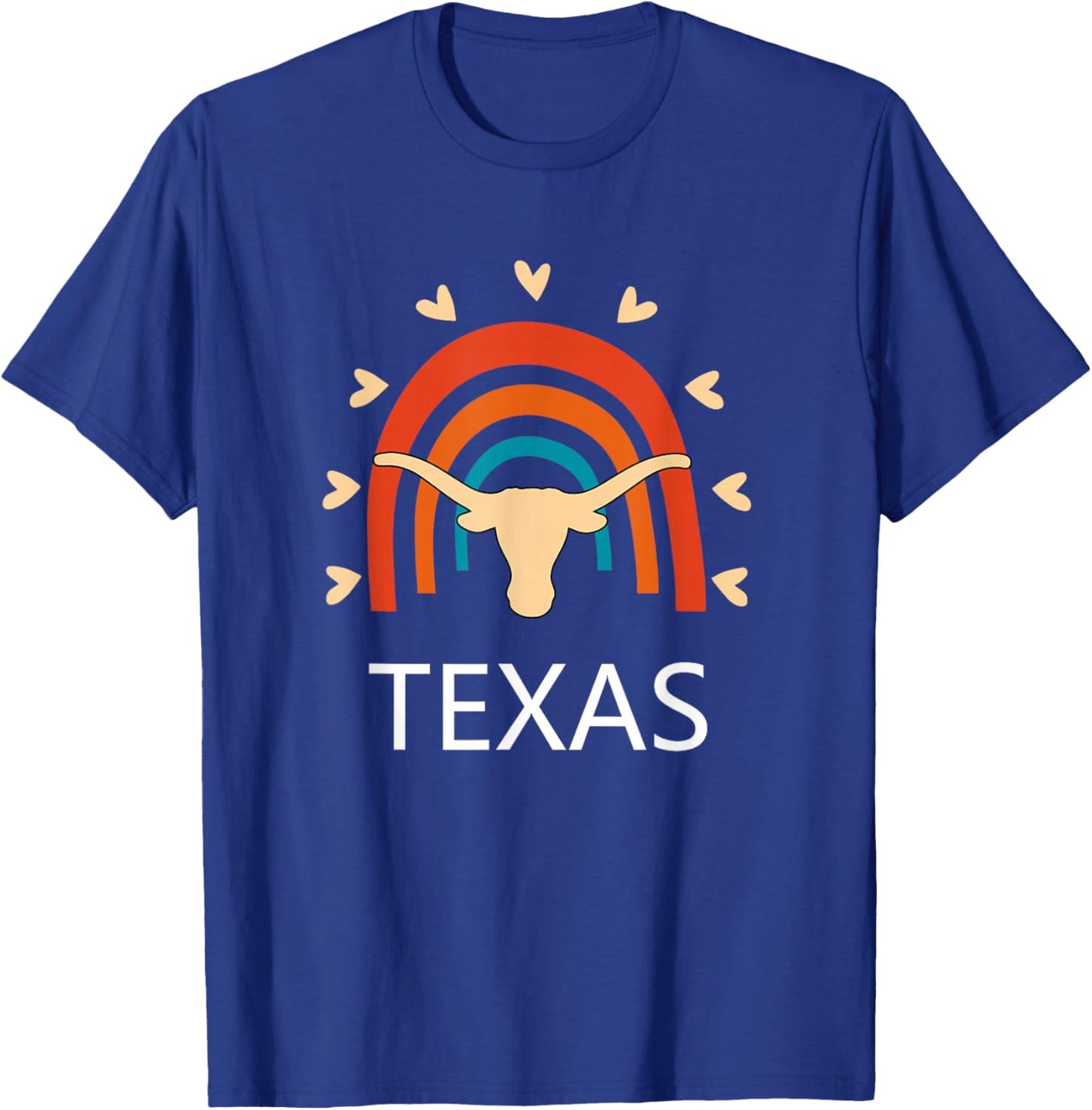 Texas Longhorn Cow Vintage Rainbow Retro T-Shirt - T-Shirt | Royal