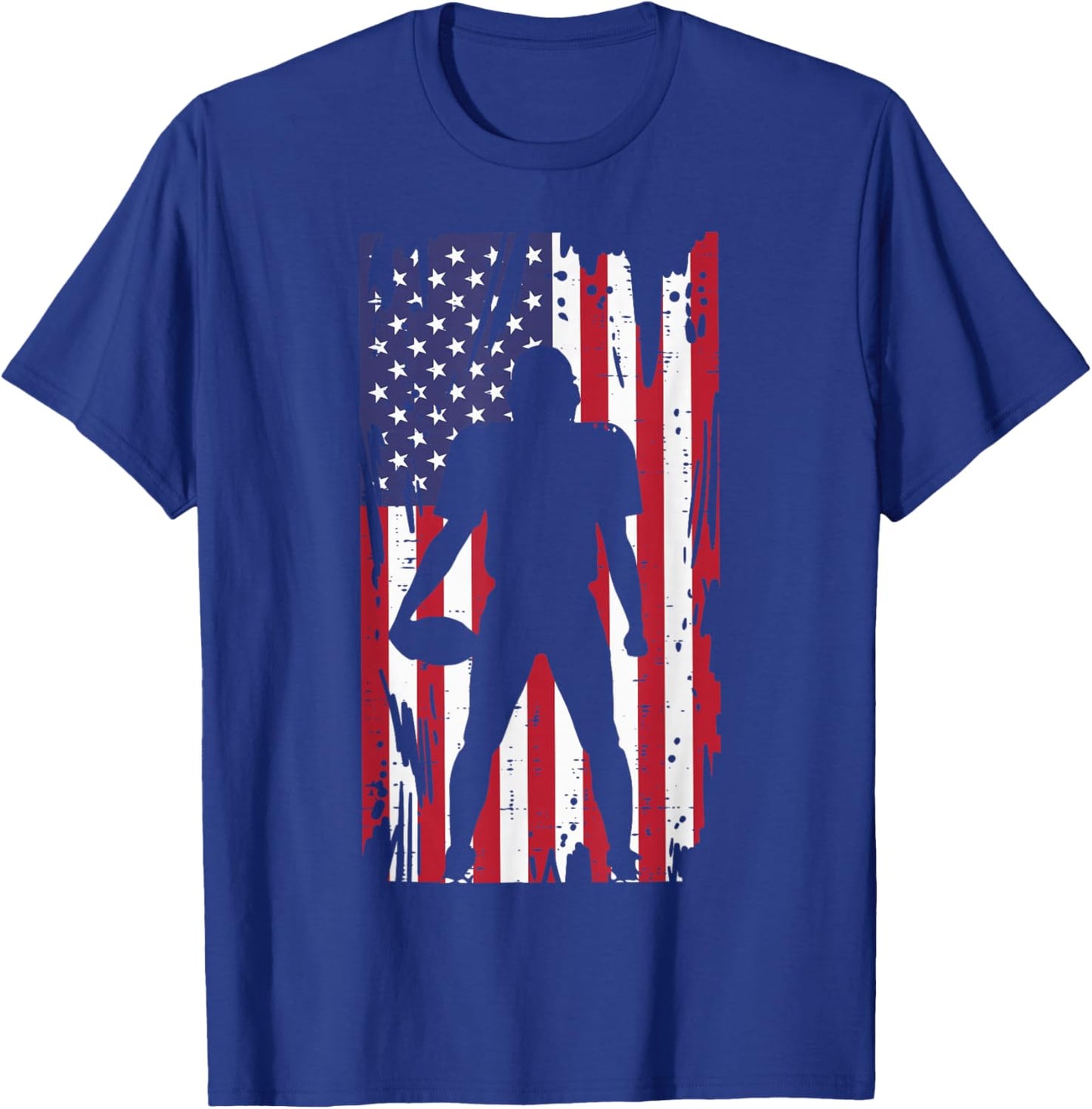 US Flag American Football Player Silhouette Vintage Patriot T-Shirt - T-Shirt | Royal