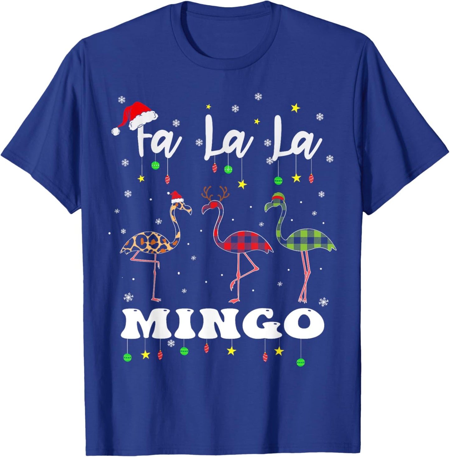 Fa La La Mingo Christmas Flamingo Tree Lights Santa Family T-Shirt - T-Shirt | Royal