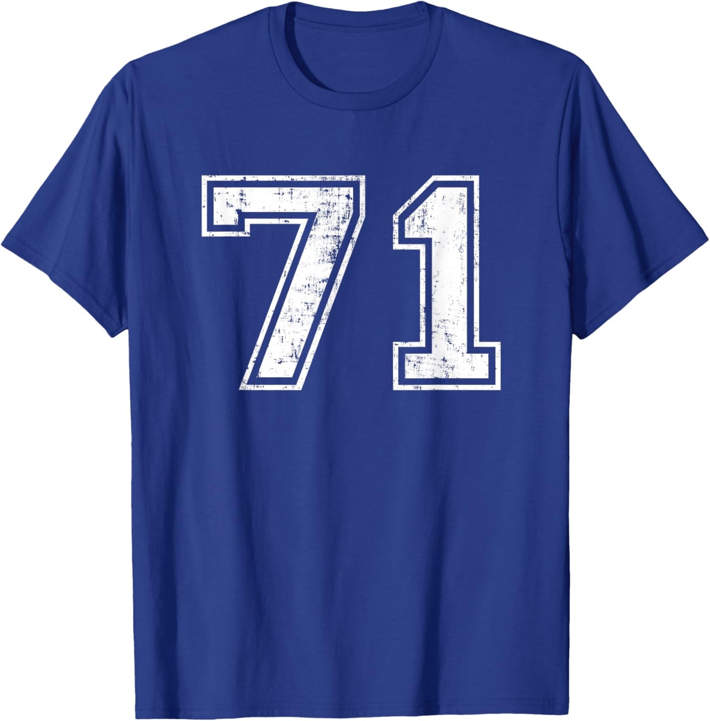 Number 71 Seventy One Distressed Vintage Varsity Sports Team T-Shirt - T-Shirt | Royal