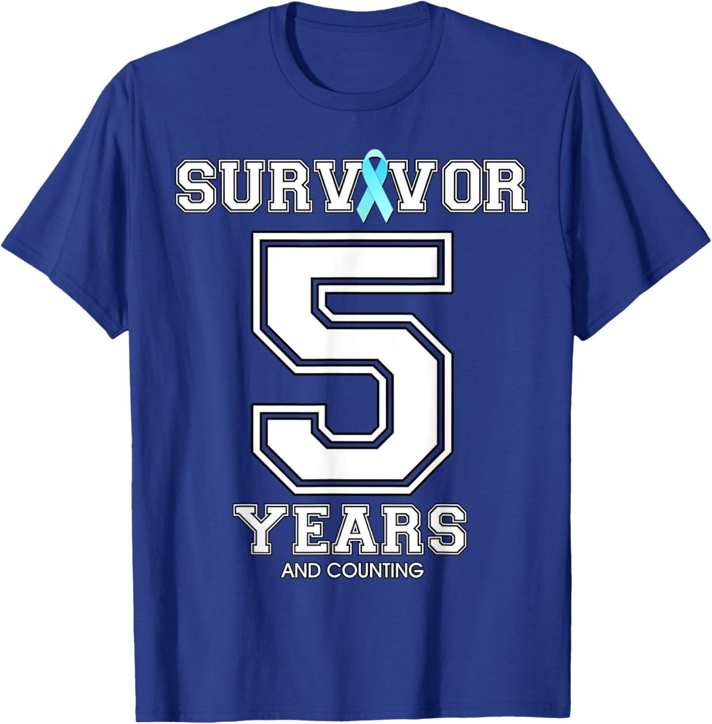 5 Years Ovarian Cancer Survivor Teal Ribbon Gift T-Shirt - T-Shirt | Royal