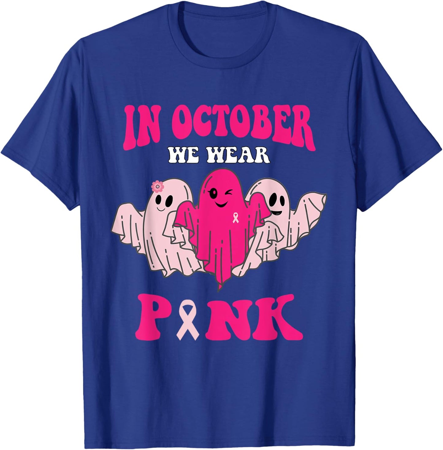 Groovy Breast Cancer Awareness In October We Wear Pink T-Shirt - T-Shirt | Royal
