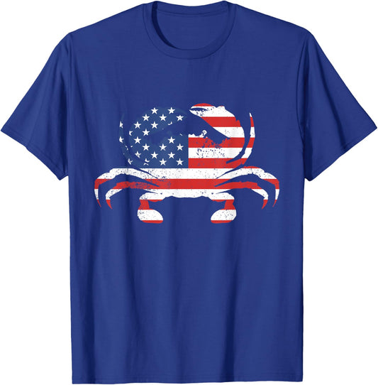 American Flag Crab Blue Crab Seafood USA Crab Meat Lover T-Shirt - T-Shirt | Royal