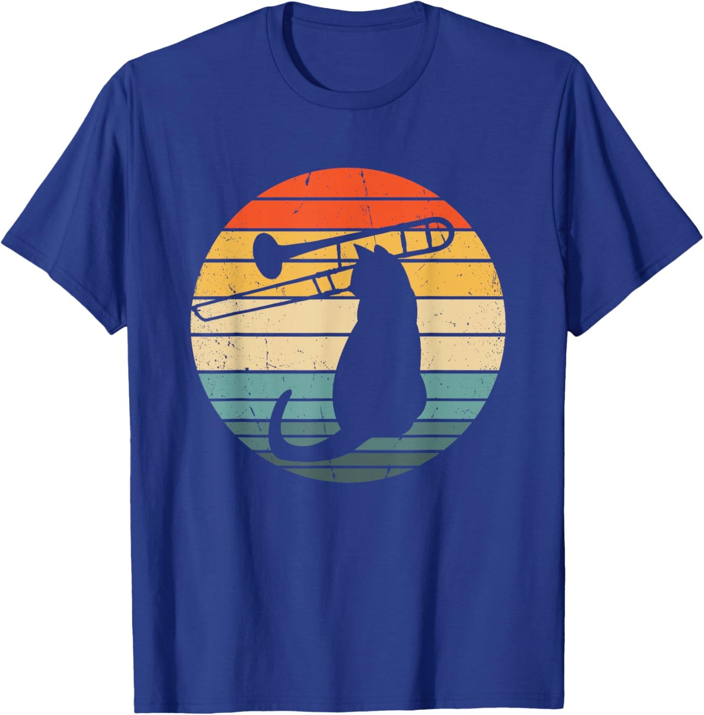 Cat Playing Trombone Trombonist Funny Cat Jazz Trombone Men Women Girls Kids T-Shirt - T-Shirt | Royal