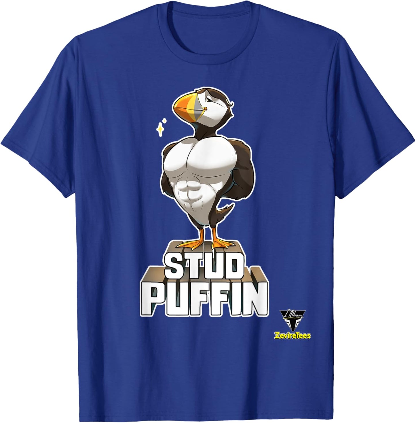 ZevireTees Stud Puffin - Men's -Adults Black Cotton 100% - Small - Short Sleeve - Studded, Unique Fabric Blend T-Shirt - T-Shirt | Royal