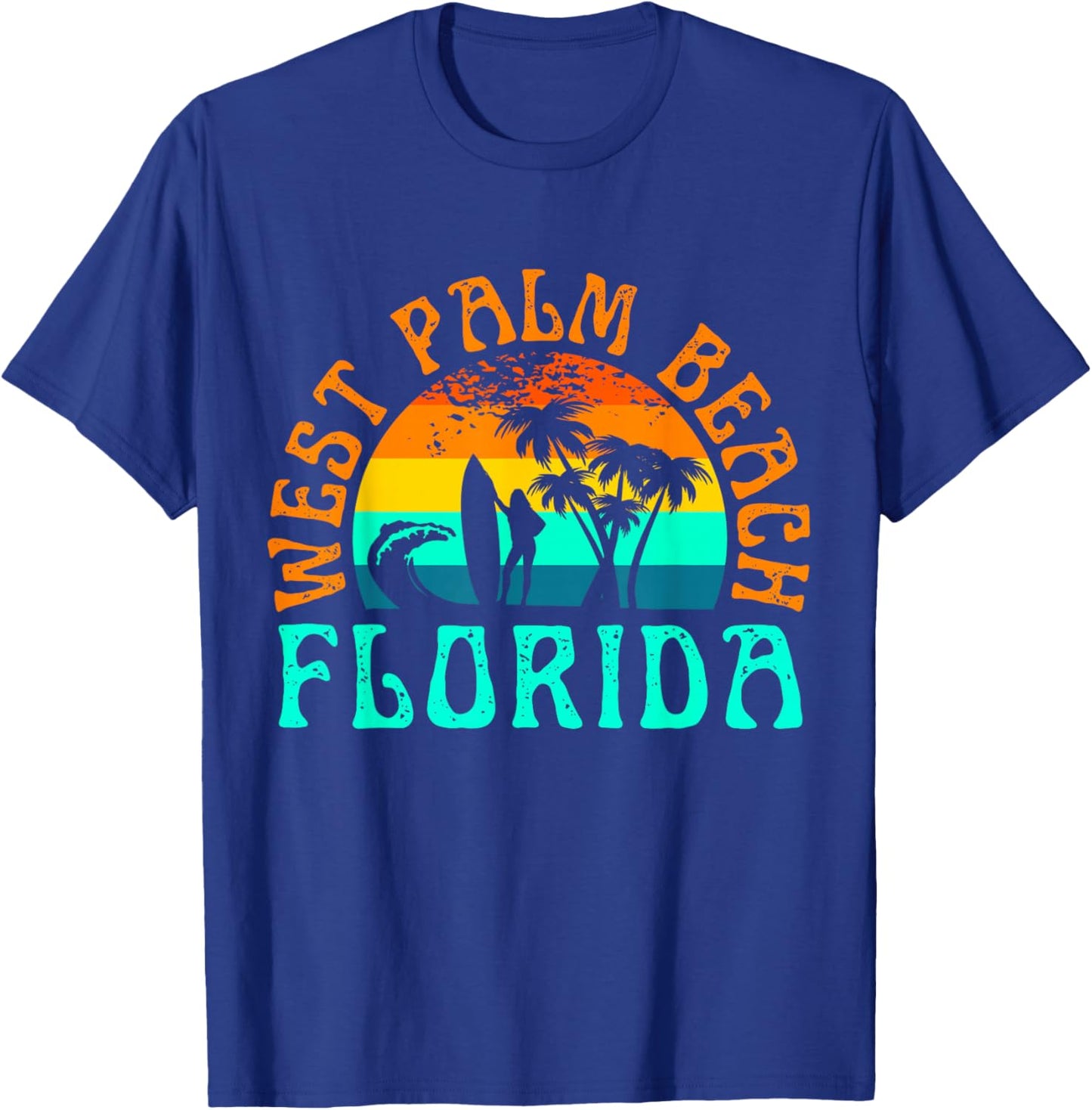 West Palm Beach Florida Surfing Beach Ocean Waves Surf Retro Men Women Kids T-Shirt - T-Shirt | Royal