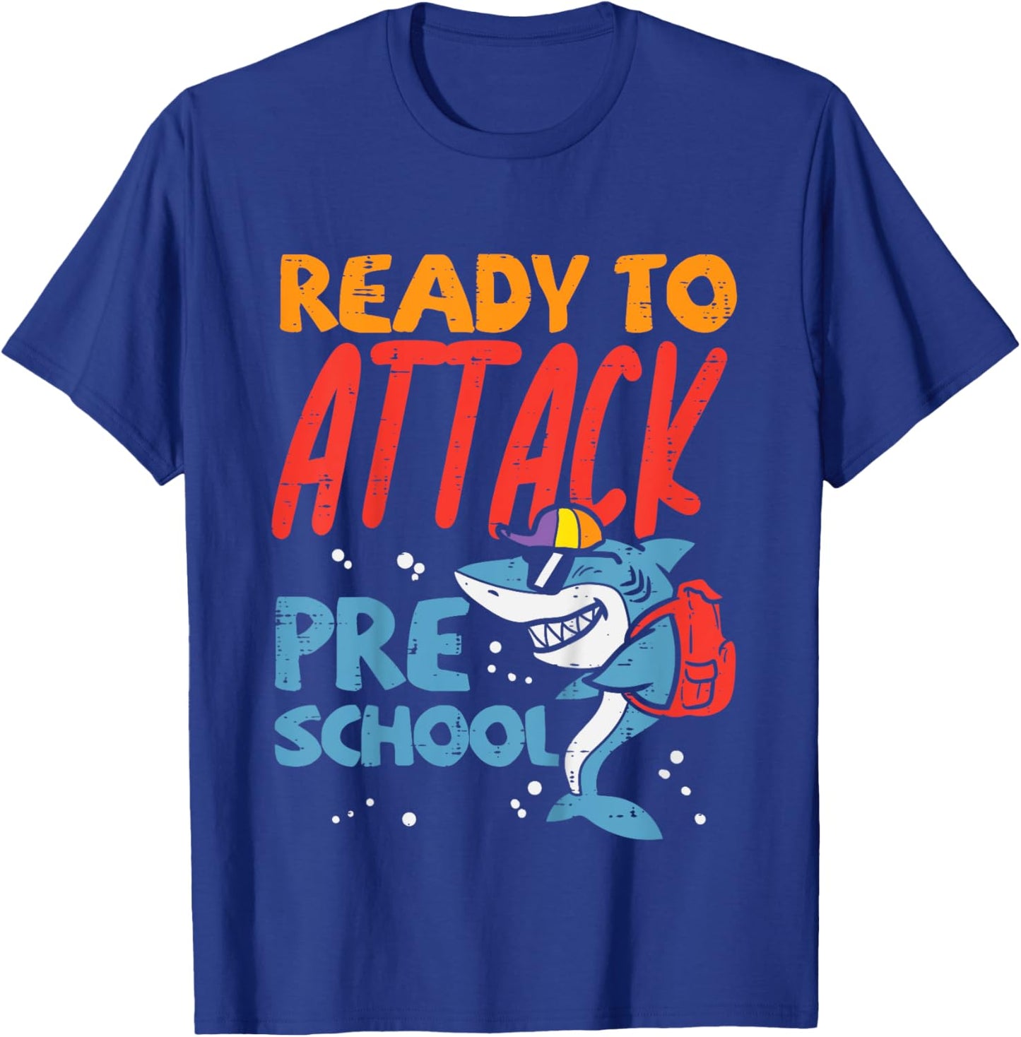 Kids Ready To Attack Preschool Shark First Day Of Pre School Boys T-Shirt - T-Shirt | Royal