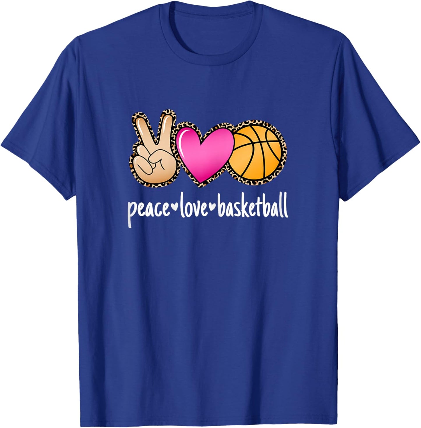 Peace Love Basketball Leopard Print Women Girls Basketball T-Shirt - T-Shirt | Royal