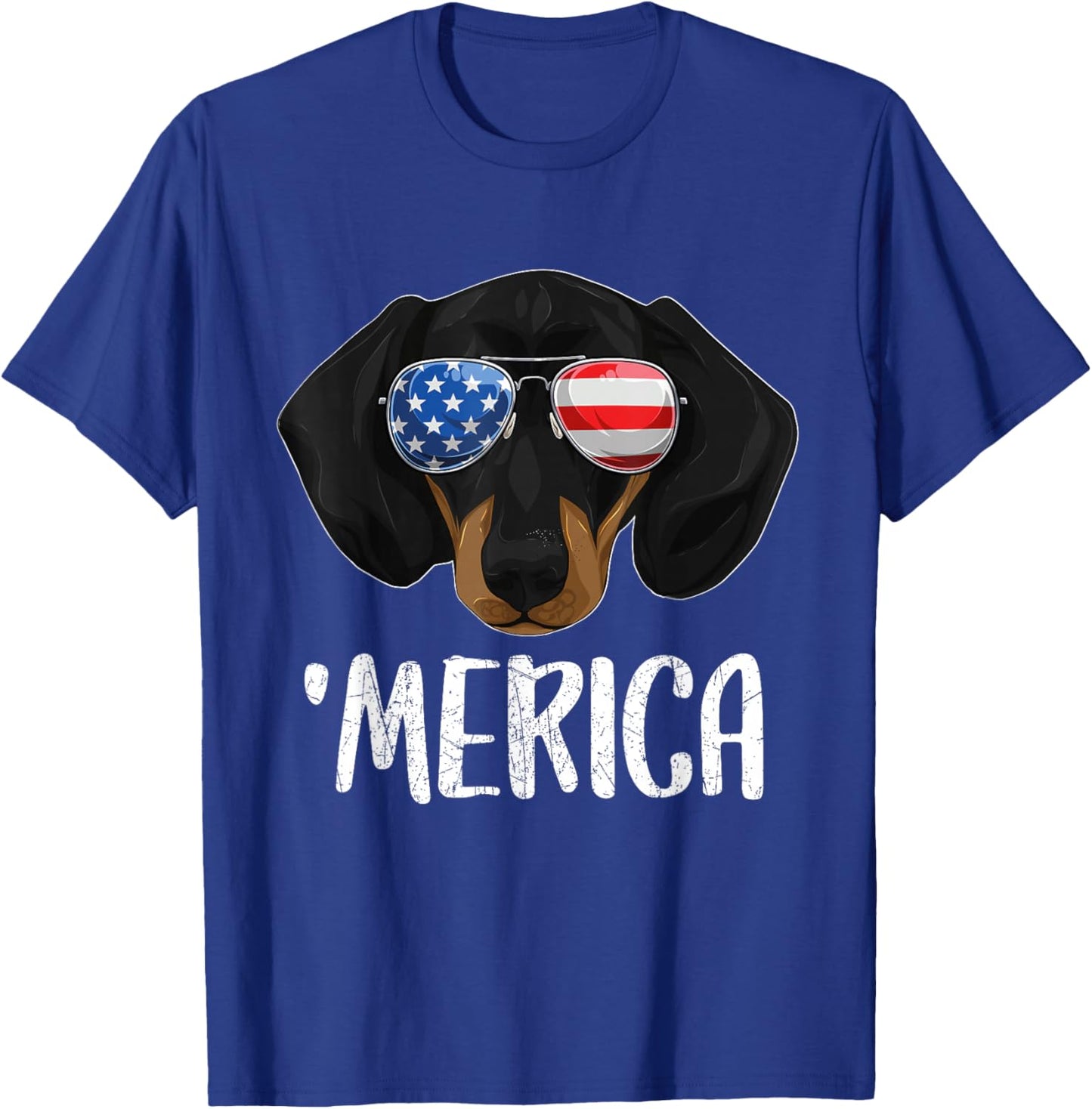 Merica Dachshund Dog 4th of July American Flag T-Shirt - T-Shirt | Royal