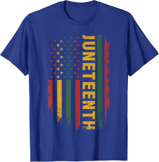 American flag pan african colors for celebrating Juneteenth T-Shirt - T-Shirt | Royal