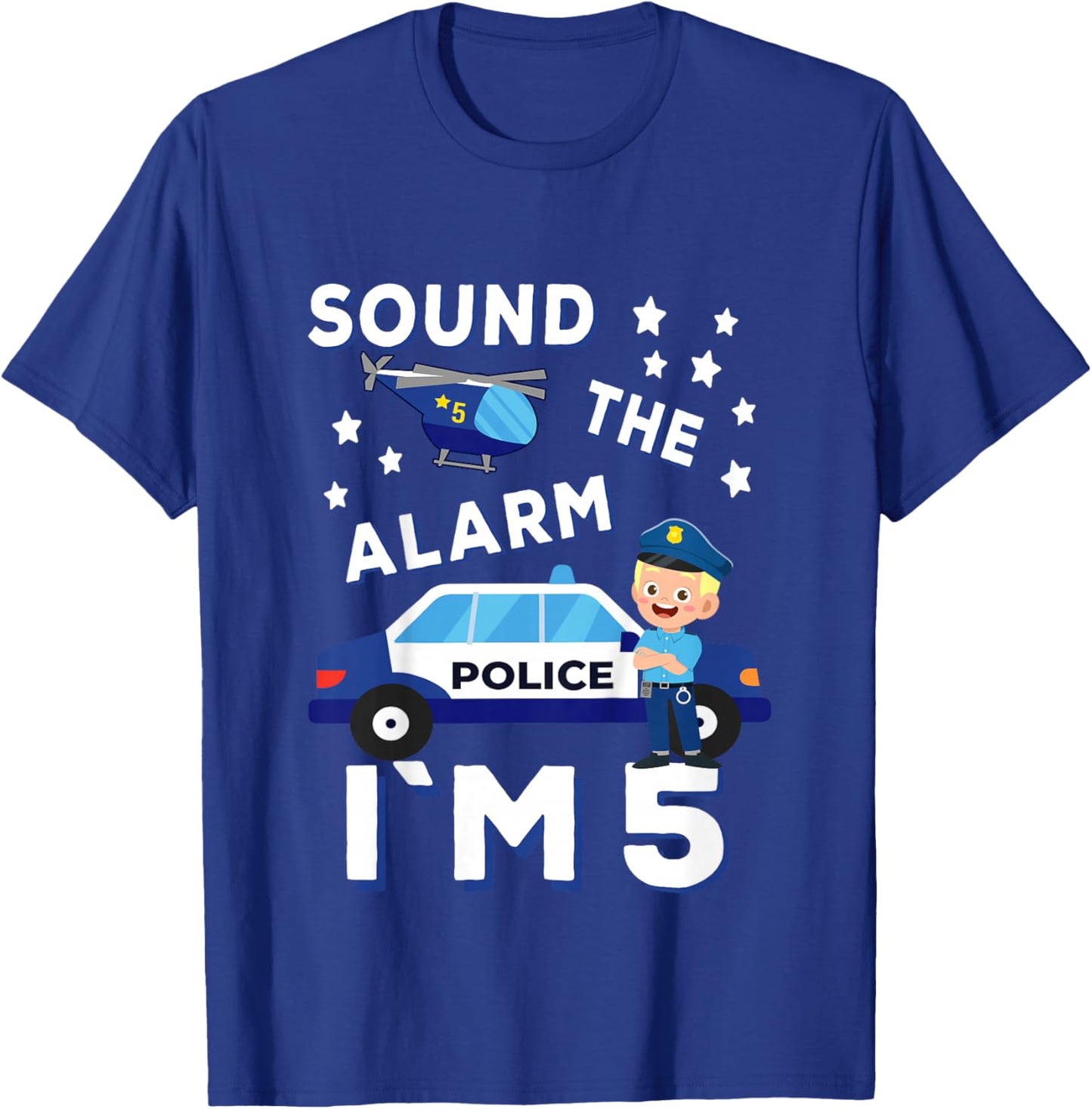 Birthday Police Fire Emergency Vehicles Kids Gifts Kids Police Car 5th Birthday Party Boys T-Shirt - T-Shirt | Royal