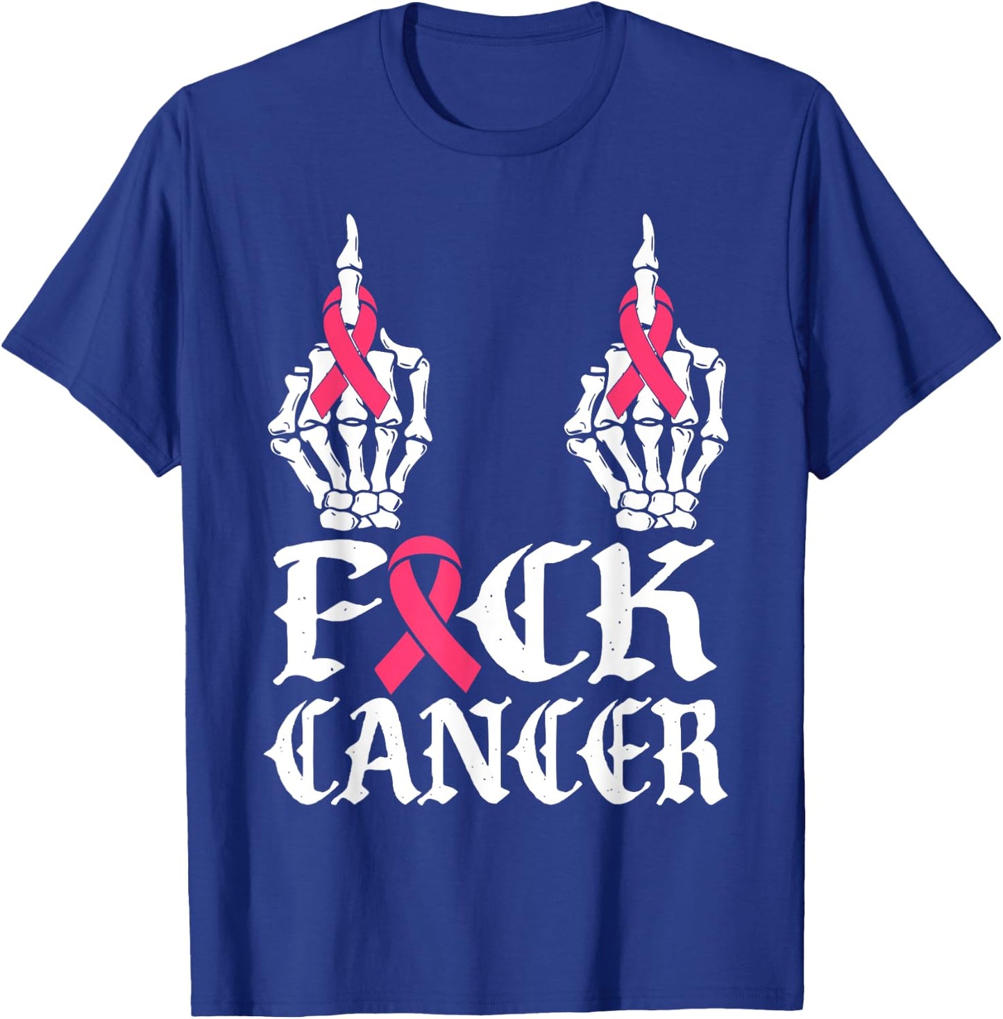 Fuck Cancer Skull and Crossbones Skeleton Breast Cancer T-Shirt - T-Shirt | Royal