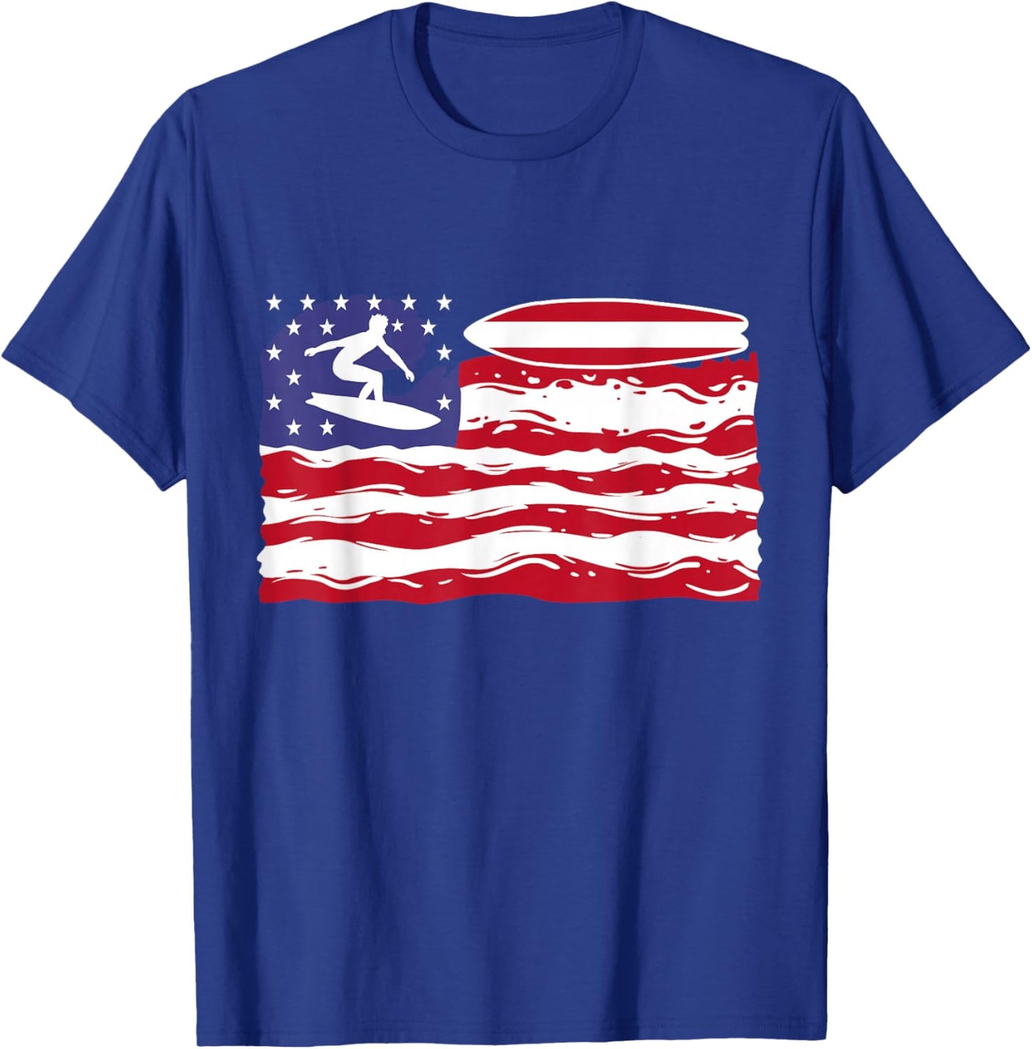 Surfboard USA Flag Patriotic Surfing Surfer T-Shirt - T-Shirt | Royal