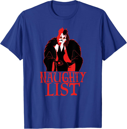 Disney Villains Holiday Christmas Cruella Naughty List T-Shirt - T-Shirt | Royal