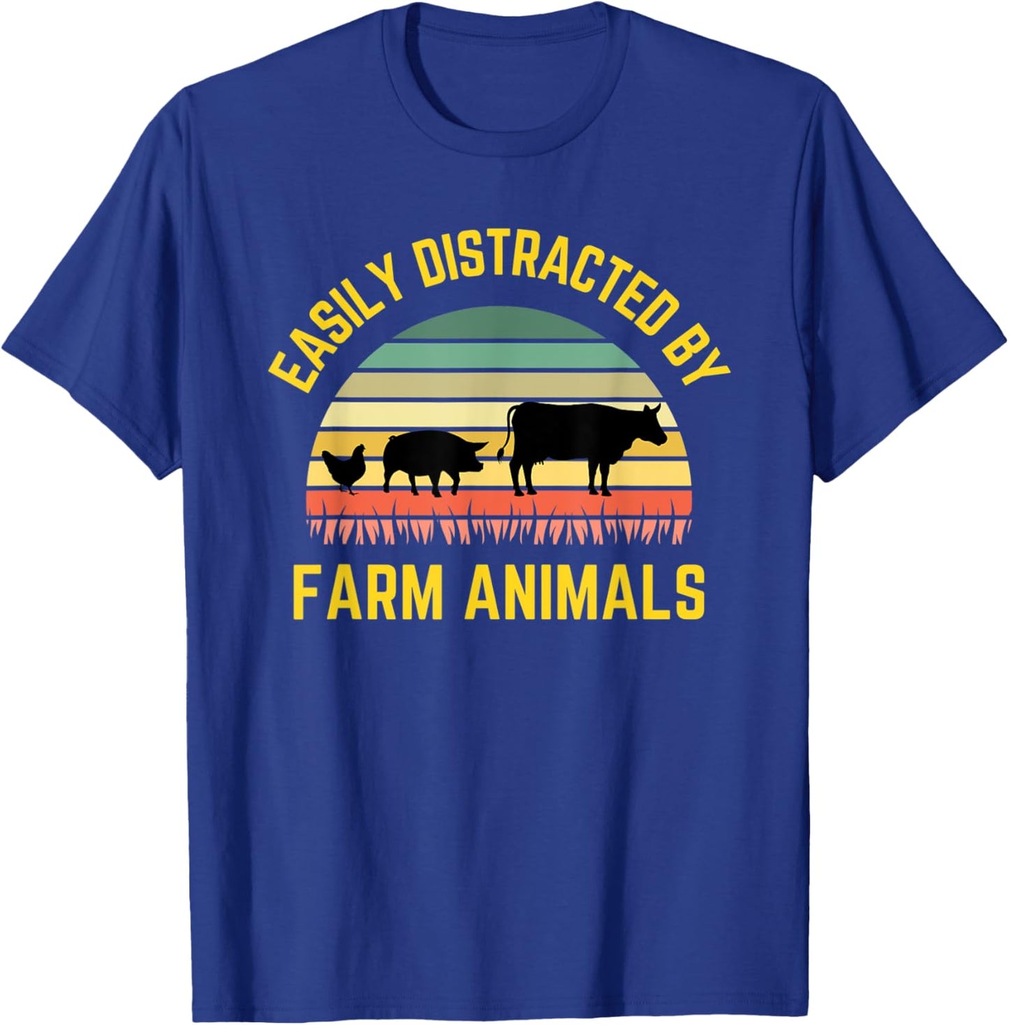 Funny Farmer Easily Distracted By Farm Animals Barnyard Cow T-Shirt - T-Shirt | Royal
