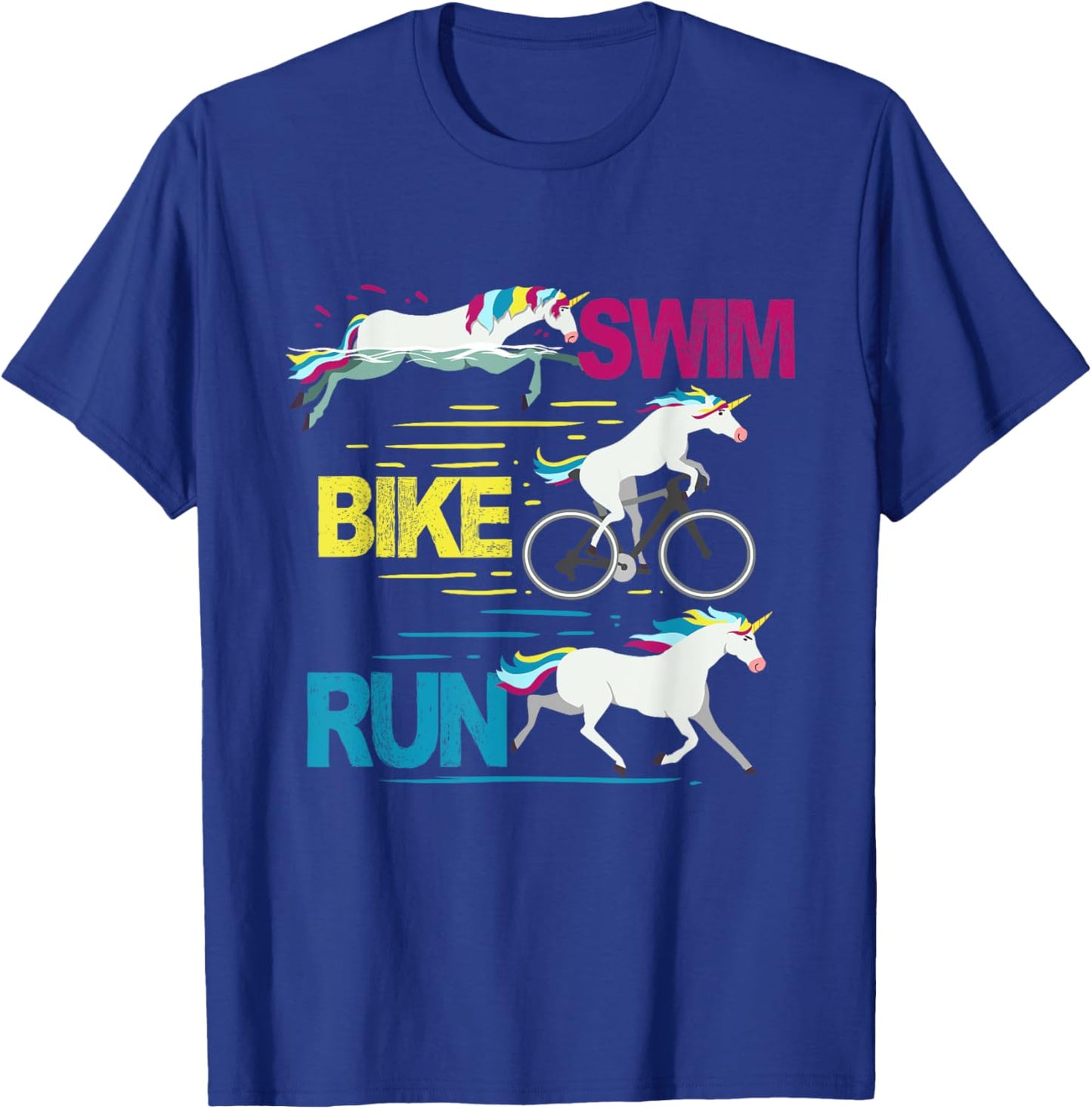 Running Swimming Cycling Unicorn Triathlete Triathlon T-Shirt - T-Shirt | Royal