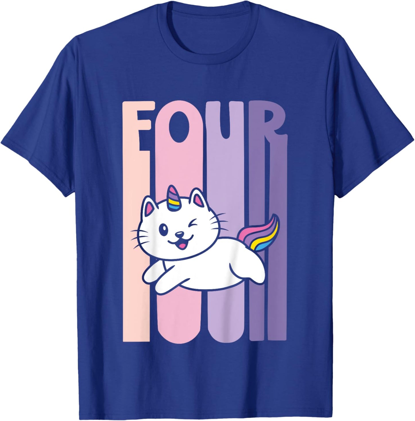 4 Year Old Cute Caticorn Cat Unicorn Birthday Girl B-day T-Shirt - T-Shirt | Royal