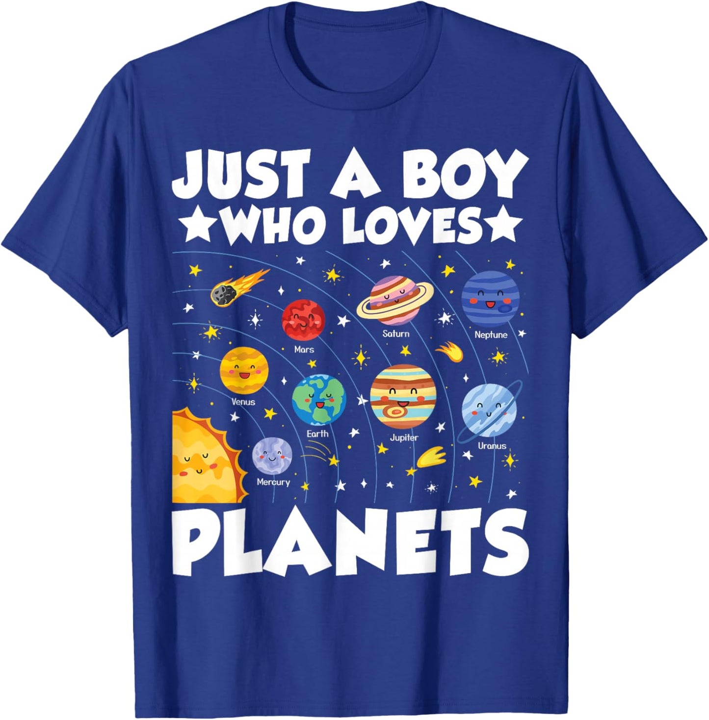 Just A Boy Who Loves Planets Solar System Space Science Geek T-Shirt - T-Shirt | Royal