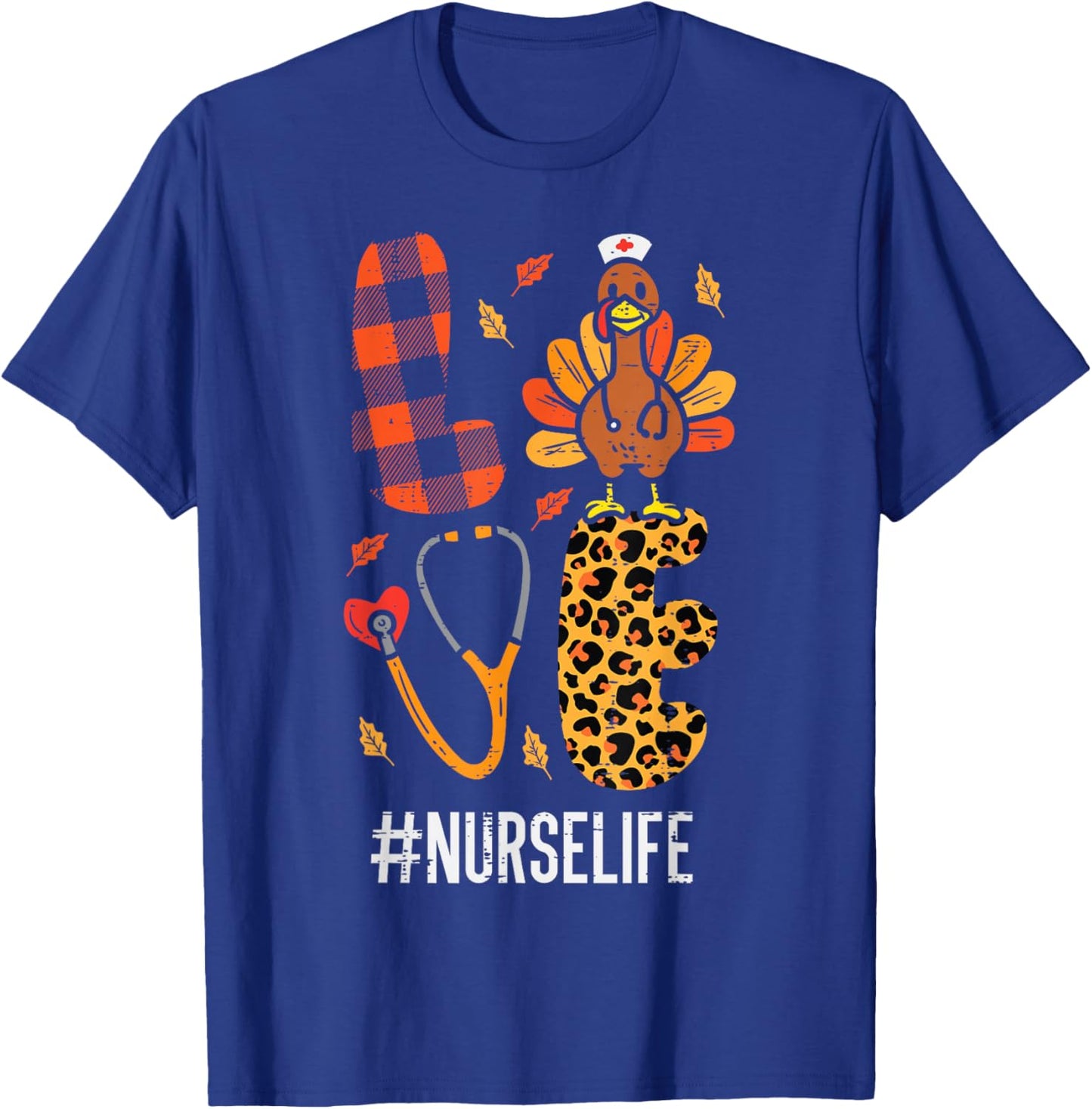 Love Turkey Stethoscope Nurse Thanksgiving Fall Scrub Women T-Shirt - T-Shirt | Royal