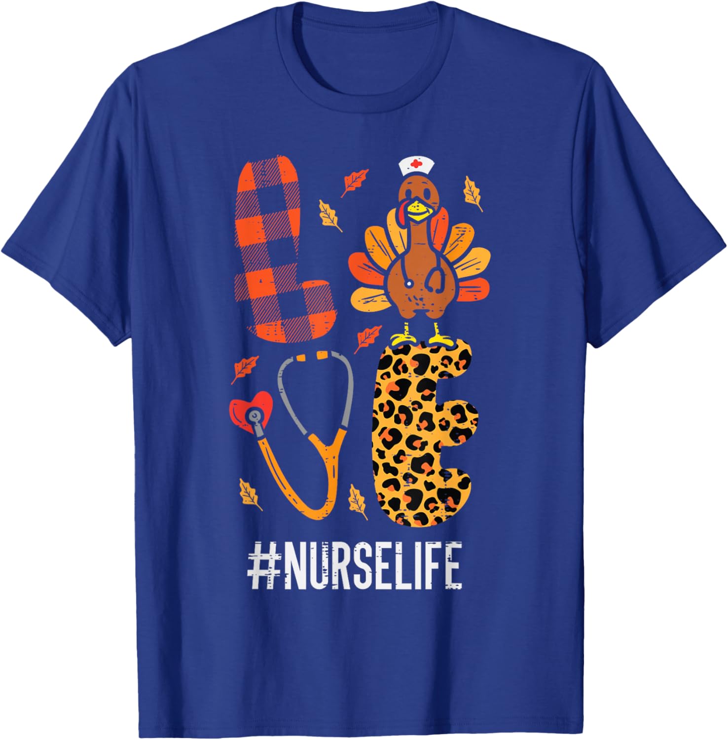 Love Turkey Stethoscope Nurse Thanksgiving Fall Scrub Women T-Shirt - T-Shirt | Royal