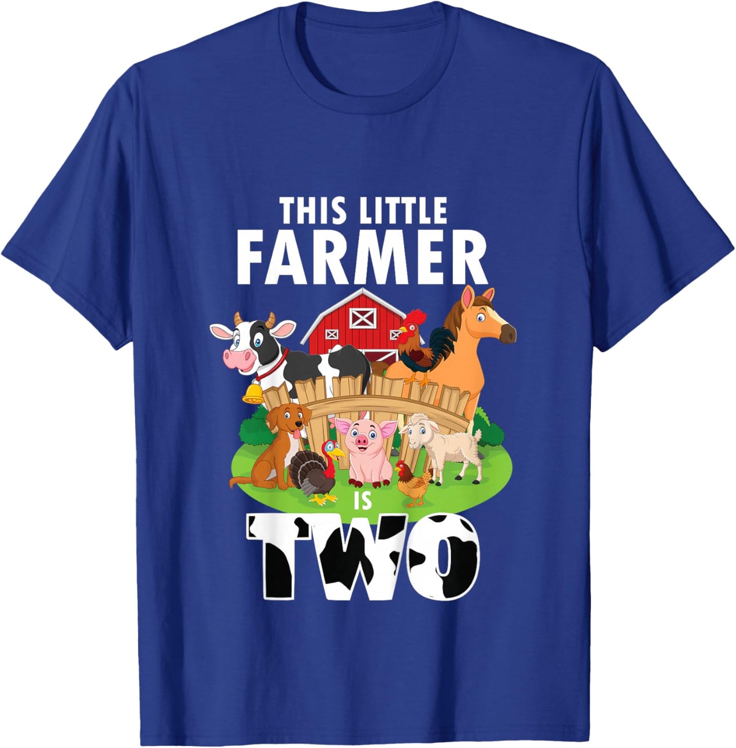 Kids 2 Years Old Boy Farmer 2nd Birthday Farm Animals Kids T-Shirt - T-Shirt | Royal