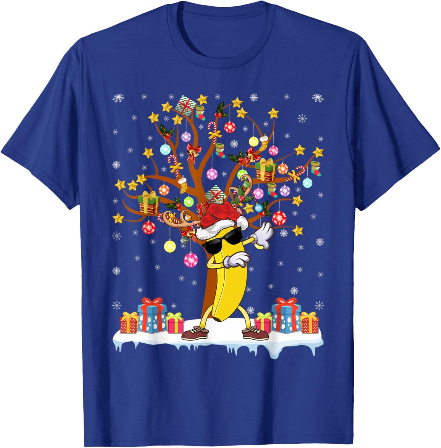 Banana Xmas Lighting Tree Santa Banana Christmas Tree T-Shirt - T-Shirt | Royal