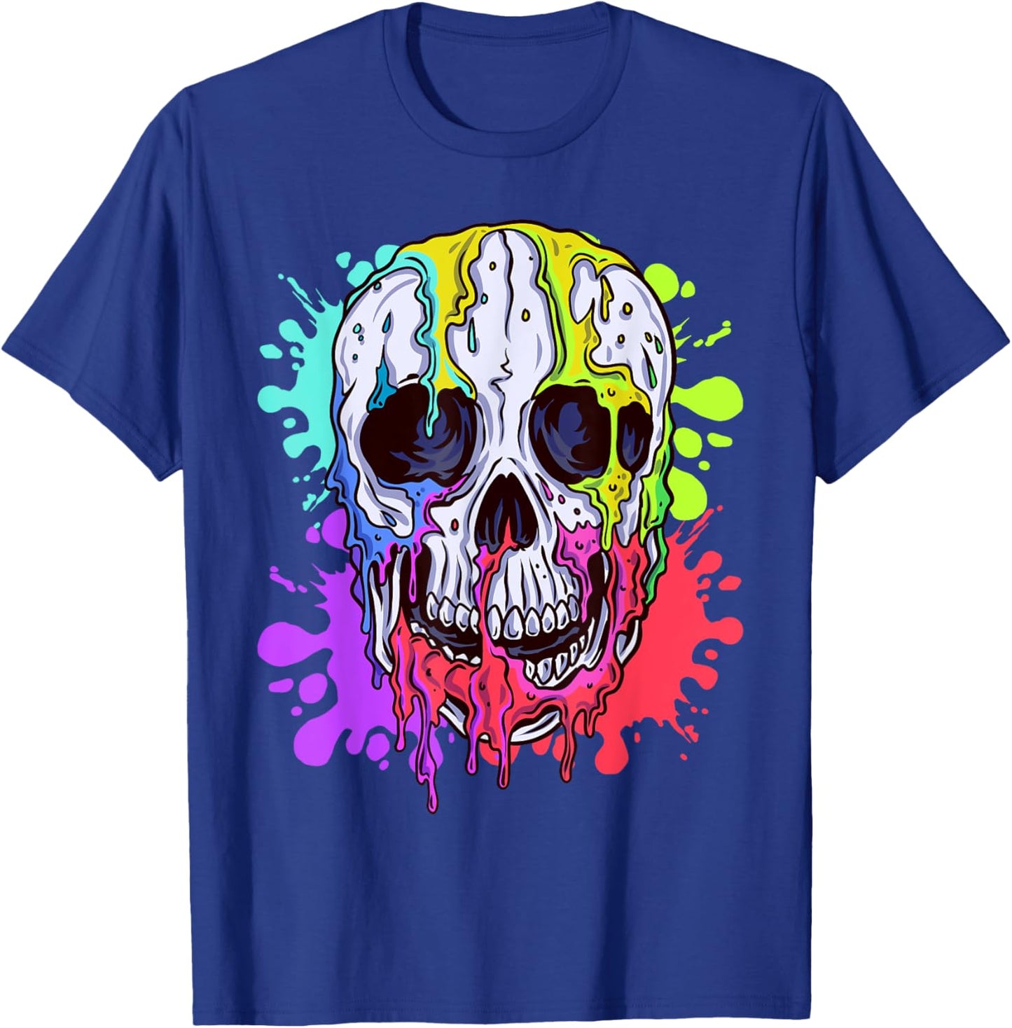 Melting Skull Colorful Paint Drip Graphic T-Shirt - T-Shirt | Royal