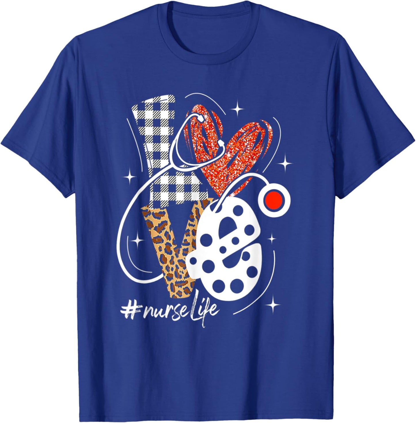 Nurse Life RN LPN CNA Healthcare Cheetah Heart Leopard Funny T-Shirt - T-Shirt | Royal