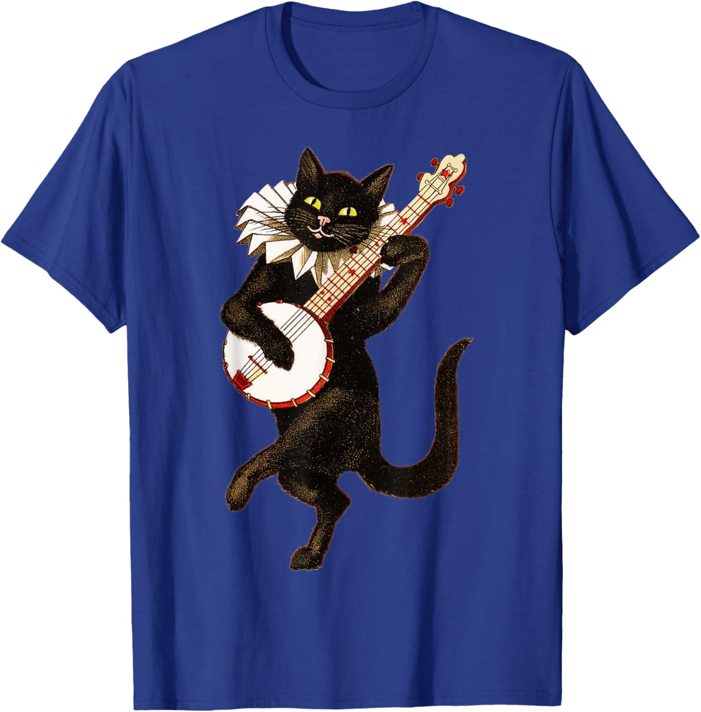 Vintage Silly Weird Cat Playing Banjo Country Cat Lover T-Shirt - T-Shirt | Royal