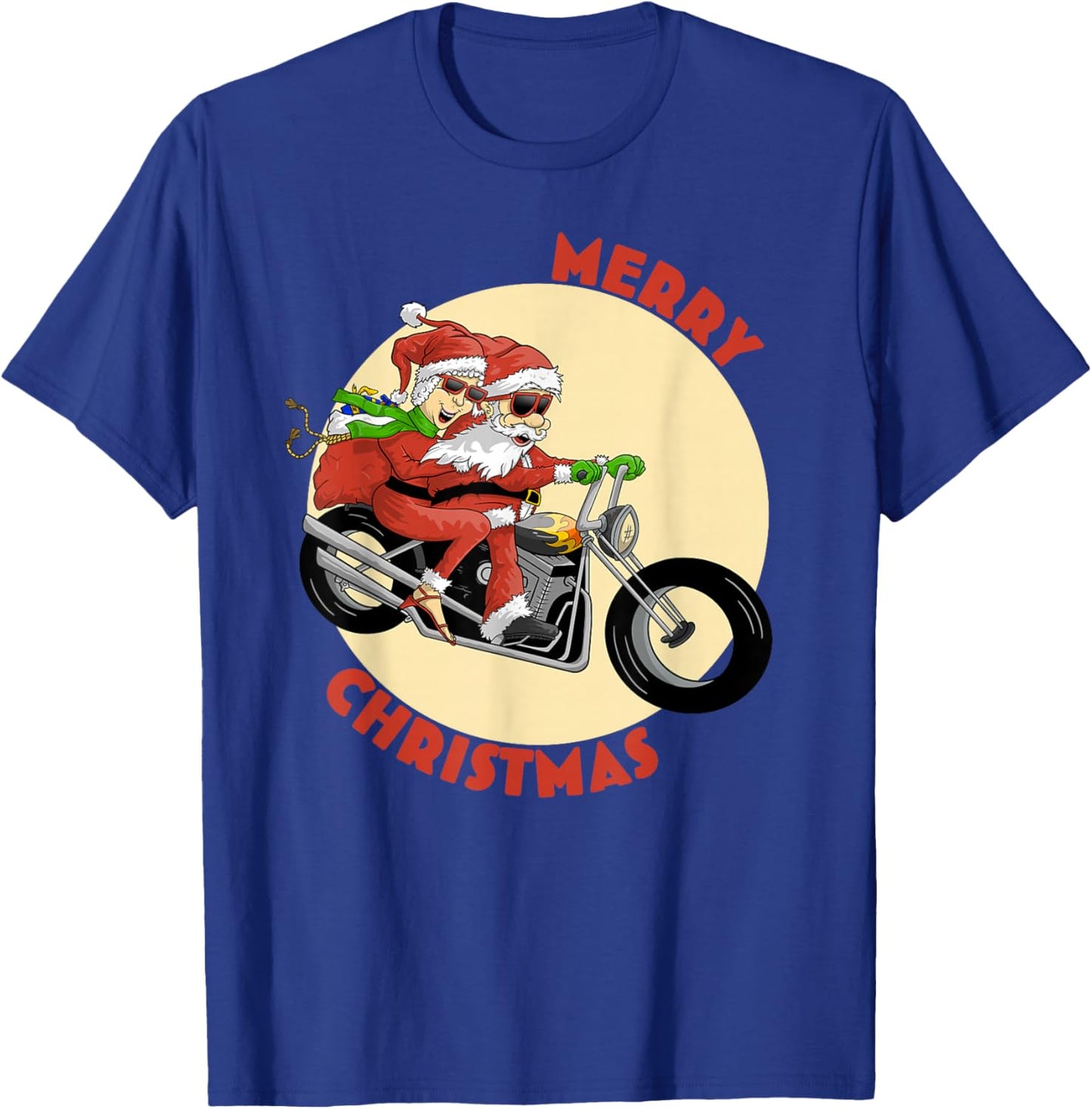 Mr and Mrs Claus on Motorcycle Christmas for Biker Couples T-Shirt - T-Shirt | Royal