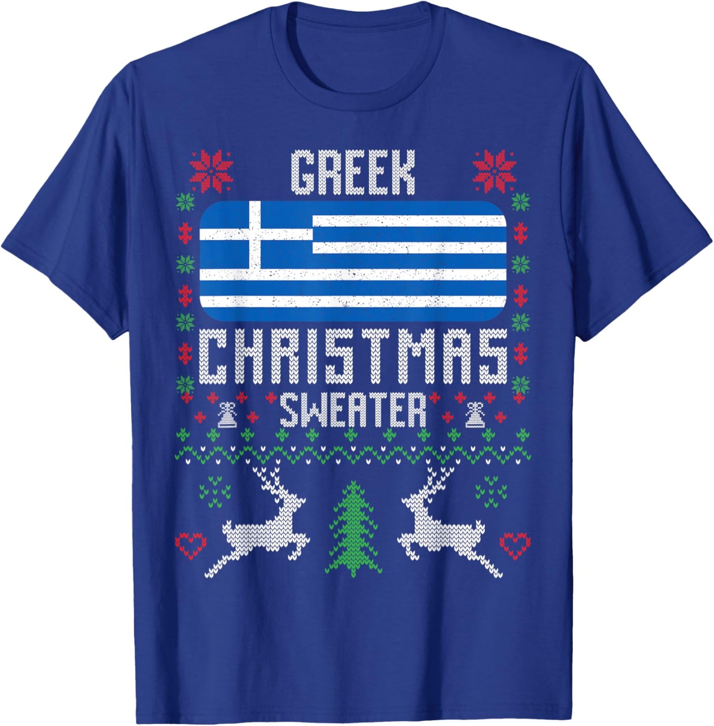 Greece Flag Greek Christmas Sweater T-Shirt - T-Shirt | Royal