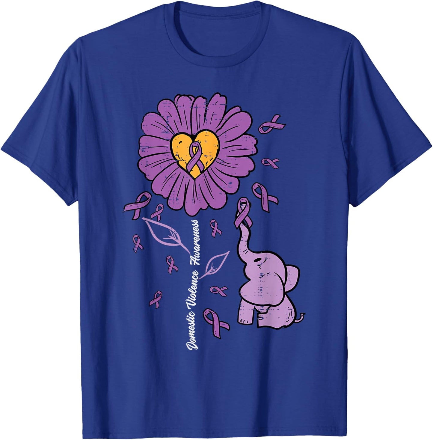 Domestic Violence Sunflower Elephant Awareness Women Kid Men T-Shirt - T-Shirt | Royal