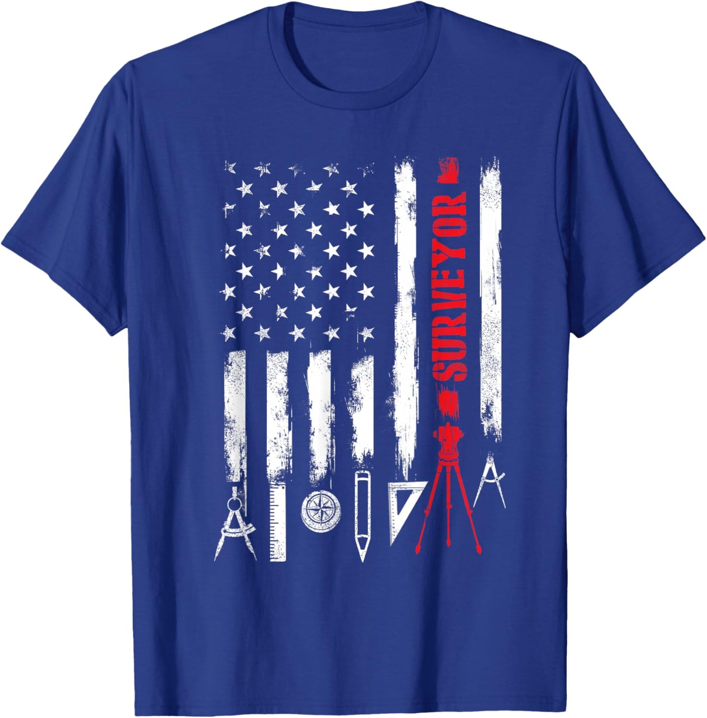 Patriotic USA Flag Land Surveyor Land Examiner Cartographer T-Shirt - T-Shirt | Royal