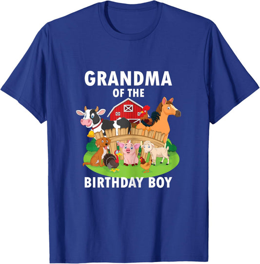 Grandma Of The Birthday Boy Farm Animals Matching Farm Theme T-Shirt - T-Shirt | Royal
