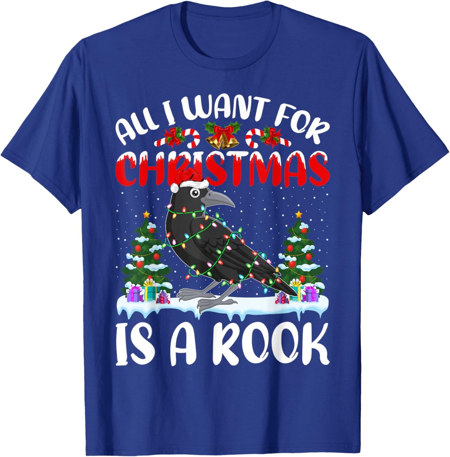 Funny Santa Hat All I Want For Christmas Is A Rook Bird T-Shirt - T-Shirt | Royal